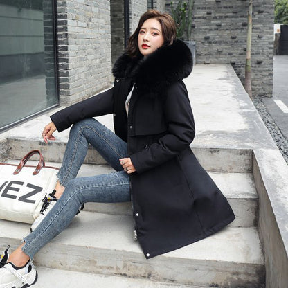 Fluffy Hooded Padded Zip-Up Long Coat