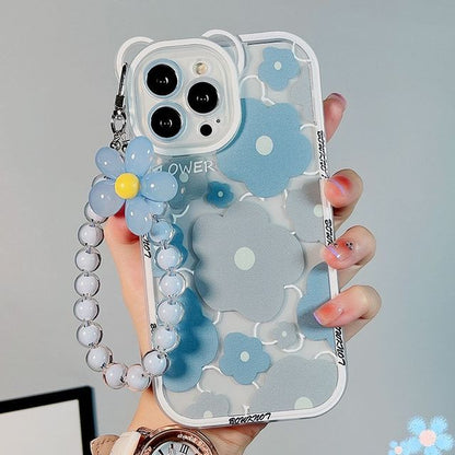 Bead Transparent Phone Case Chain Flower
