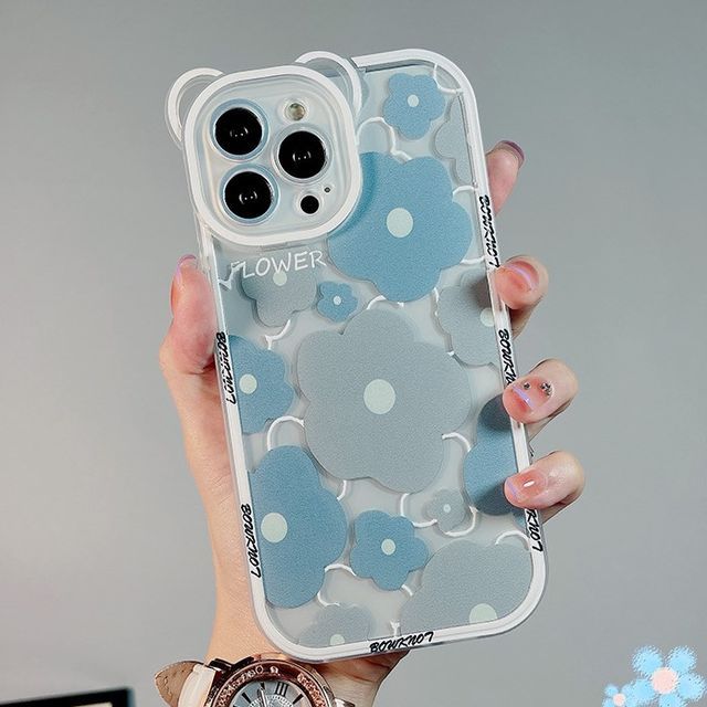 Bead Transparent Phone Case Chain Flower