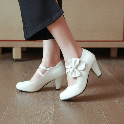 Heel Mary Bow Shoes Chunky Jane