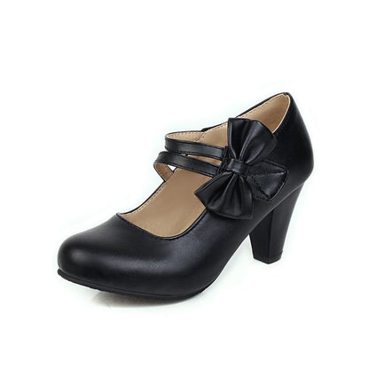 Heel Mary Bow Shoes Chunky Jane