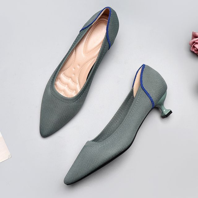 Pumps Knit Heel Pointy-Toe Kitten