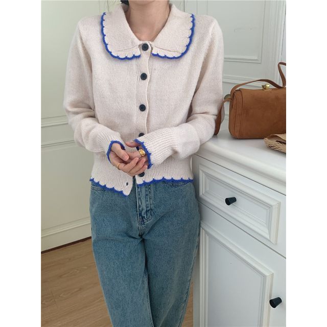 Collar Contrast Trim Cardigan