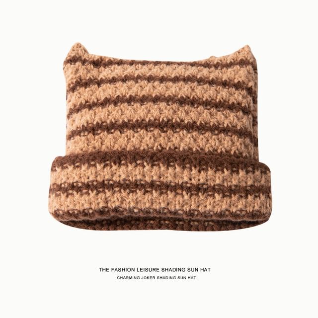 Ear Beanie Knit Striped Cat