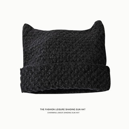 Ear Beanie Knit Striped Cat