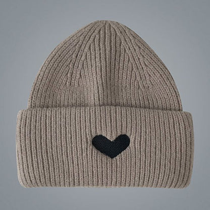 Embroidered Knit Heart Beanie