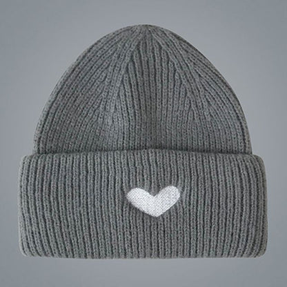 Embroidered Knit Heart Beanie