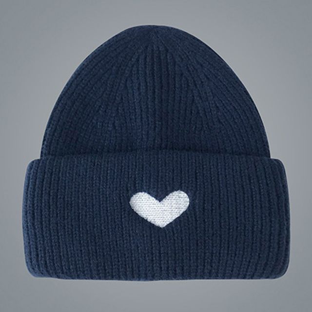 Embroidered Knit Heart Beanie