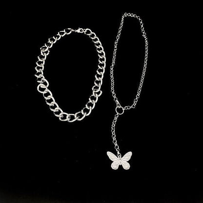 Set of 2: Butterfly Chain Necklace + Chunky Chain Necklace