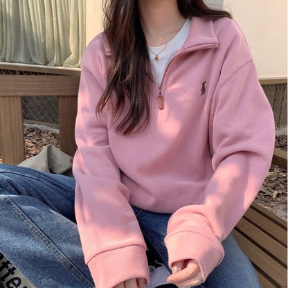 Stand Collar Embroidered Sweatshirt