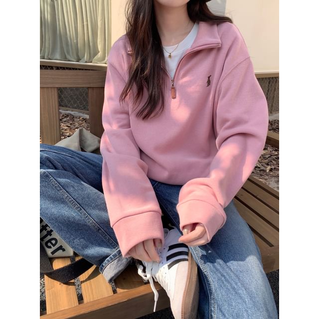 Stand Collar Embroidered Sweatshirt