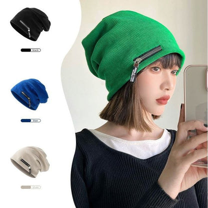 Detail Ribbed Beanie Zip