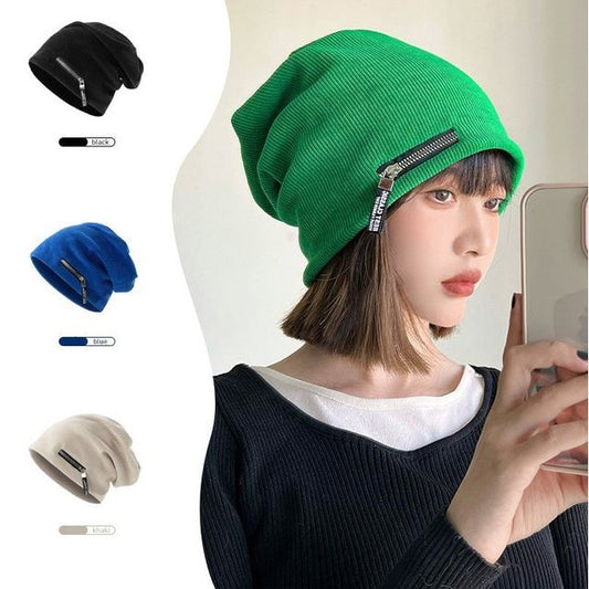 Detail Ribbed Beanie Zip