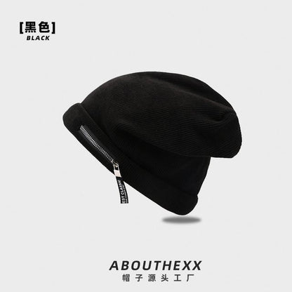 Detail Ribbed Beanie Zip