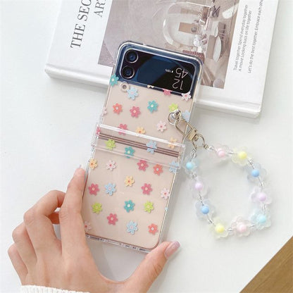 Heart Print / Flower Print with  Chain Mobile Phone Case- Samsung Galaxy Z Flip 3 / Flip 4