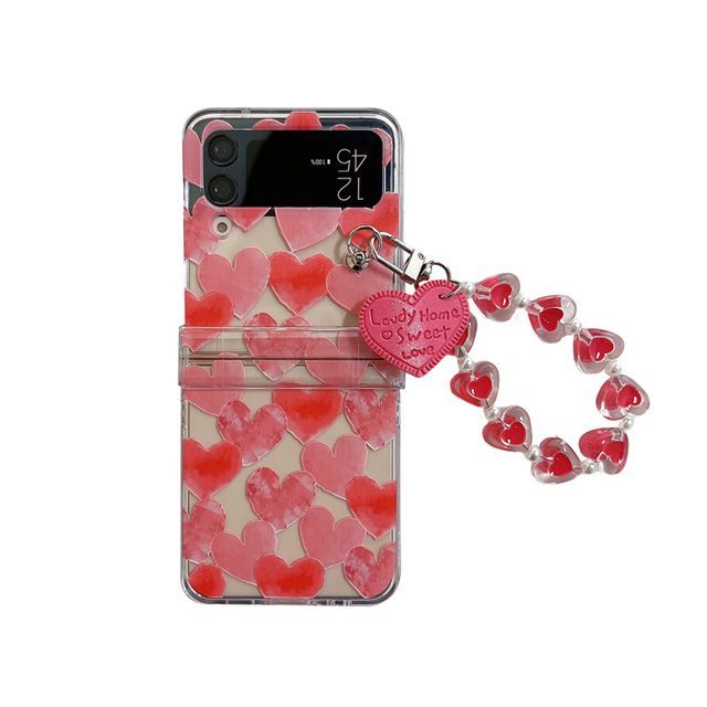 Heart Print / Flower Print with  Chain Mobile Phone Case- Samsung Galaxy Z Flip 3 / Flip 4