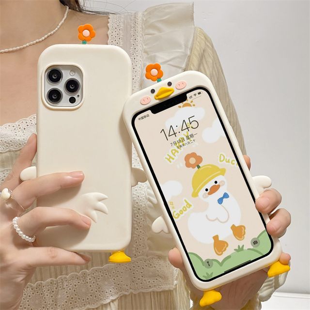 Floral Duck Phone Case - iPhone 14 Pro Max / 14 Pro / 14 Plus / 14 / 13 Pro Max / 13 Pro / 13 / 12 Pro Max / 12 Pro / 12 / 11 Pro Max / 11 / XS Max / XS / XR / X / 8 Plus / 7 Plus / 7 / 8 / SE