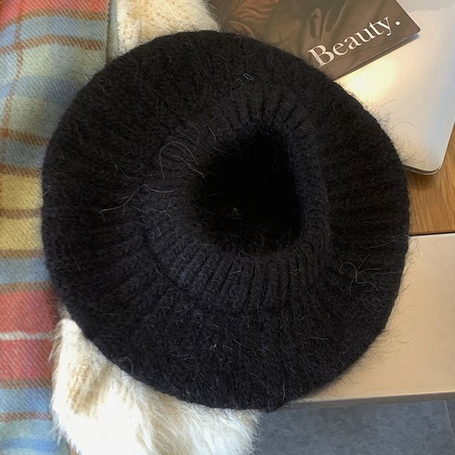 Plain Mohair Knit Beret Hat