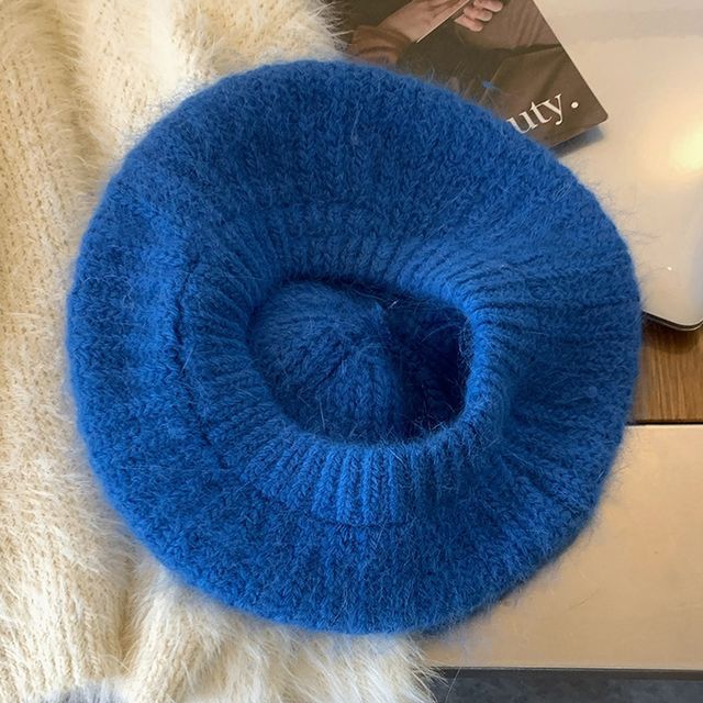 Plain Mohair Knit Beret Hat