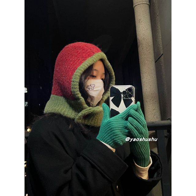 Balaclava Hat Knit Two-Tone