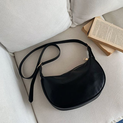 Hobo Bag Plain Leather Zipper Crossbody Faux