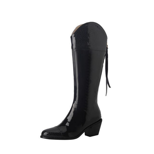 Pointed Heel Tall Chunky Boots