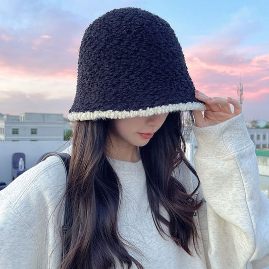 Bucket Trim Faux Contrast Shearling Hat