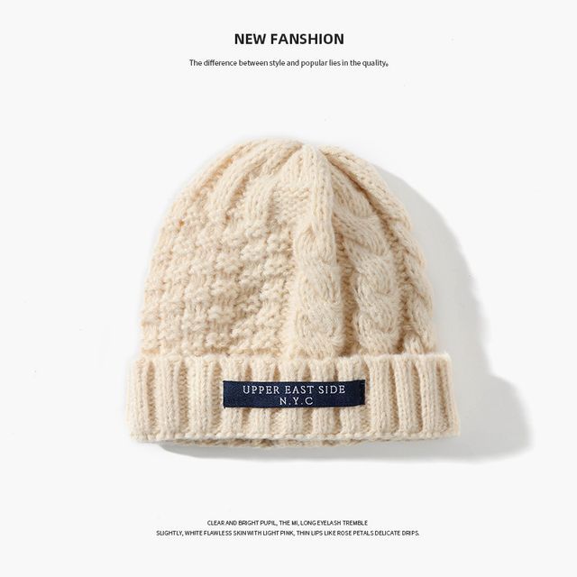 Applique Lettering Knit Beanie