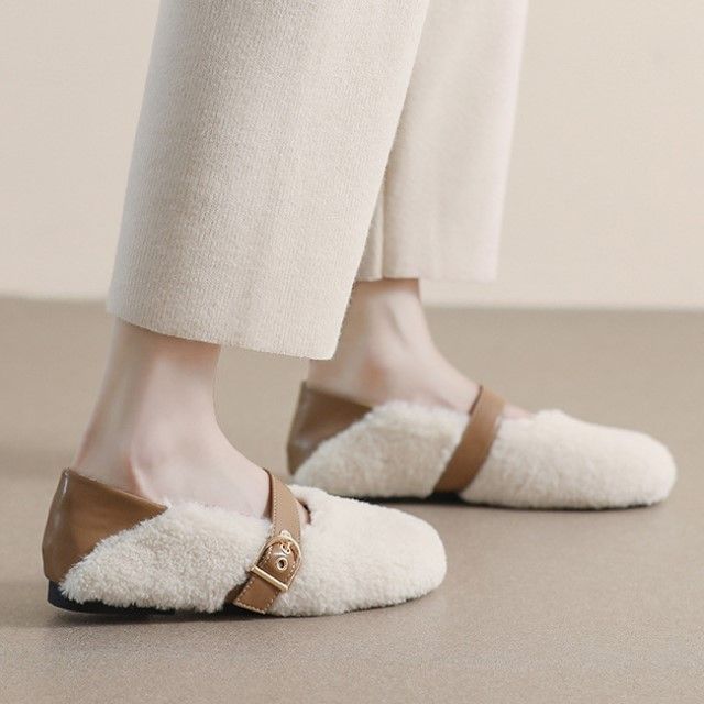 Round Toe Fleece Mary Jane Shoes