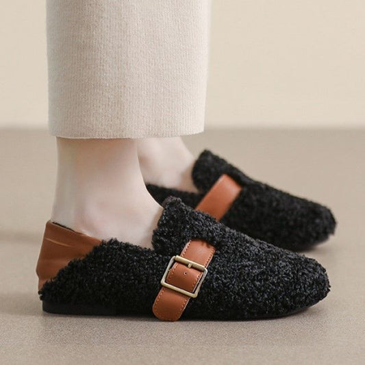 Round Toe Buckled Fleece Slip Ons