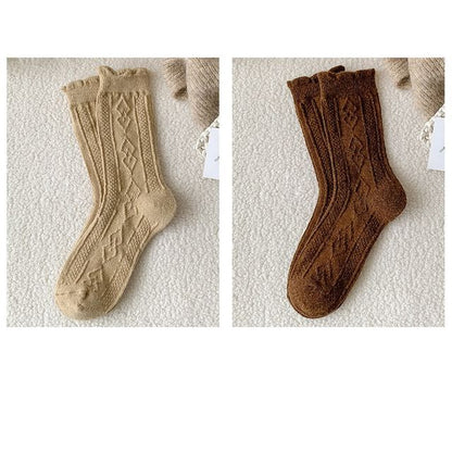 Plain Cable Knit Short Socks Set