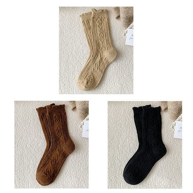 Plain Cable Knit Short Socks Set