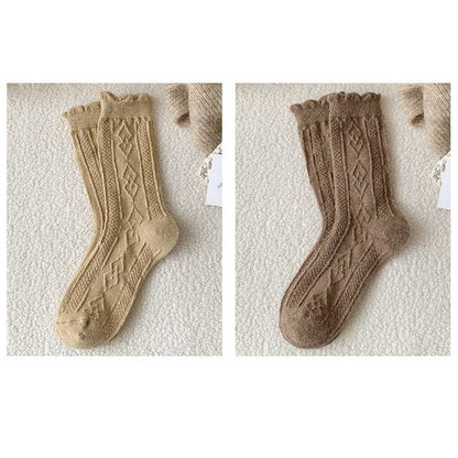 Plain Cable Knit Short Socks Set