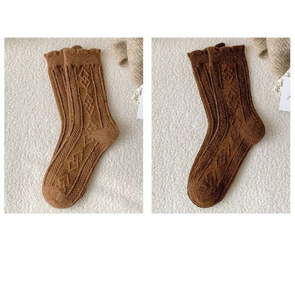 Plain Cable Knit Short Socks Set