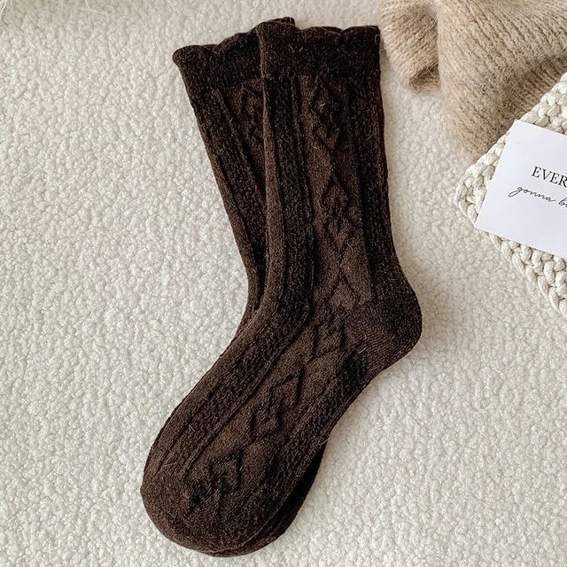 Plain Cable Knit Short Socks Set