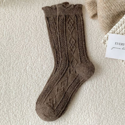 Plain Cable Knit Short Socks Set