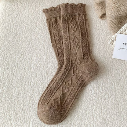 Plain Cable Knit Short Socks Set