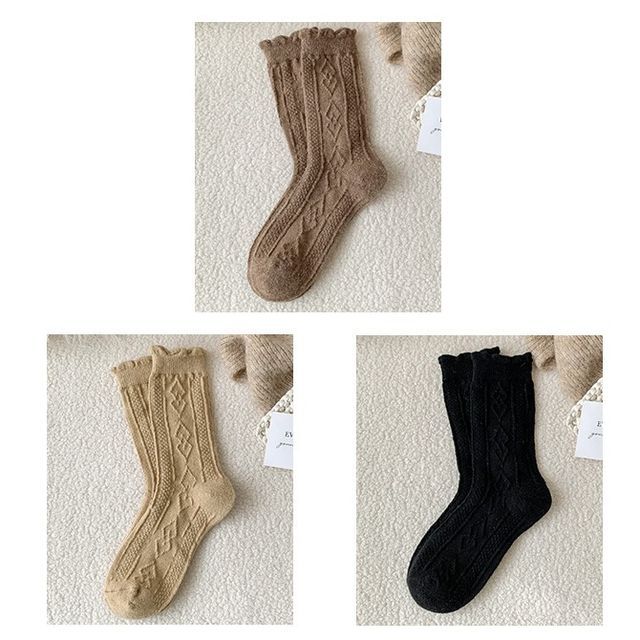 Plain Cable Knit Short Socks Set