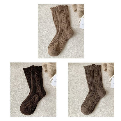 Plain Cable Knit Short Socks Set