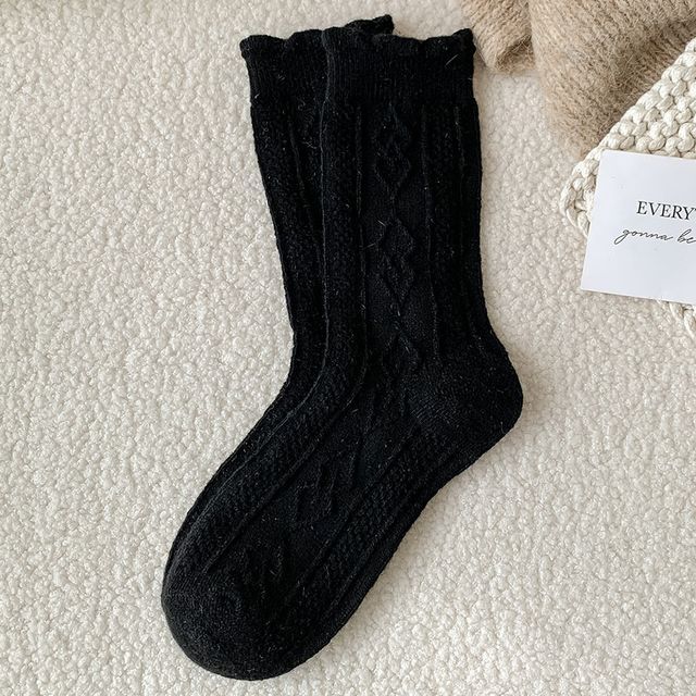 Plain Cable Knit Short Socks Set