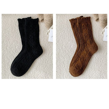 Plain Cable Knit Short Socks Set