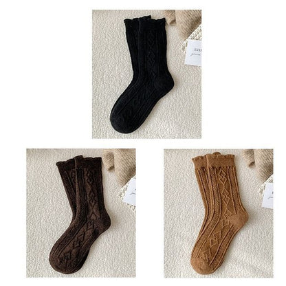 Plain Cable Knit Short Socks Set