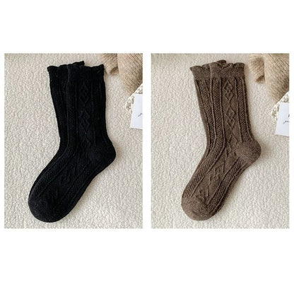 Plain Cable Knit Short Socks Set