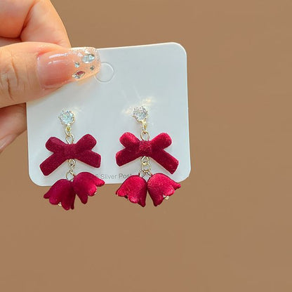 Flocking Bow Alloy Dangle Earring