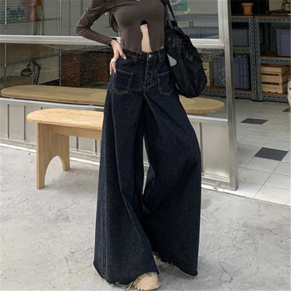 High Waist Washed Fray Hem Maxi Denim Skirt