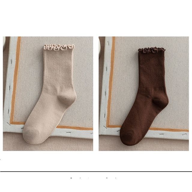 Frill Trim Plain Socks Set