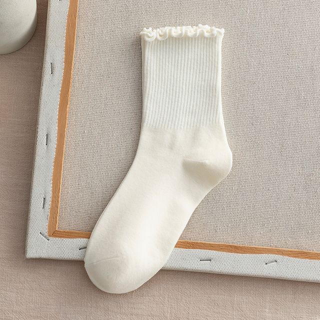 Frill Trim Plain Socks Set