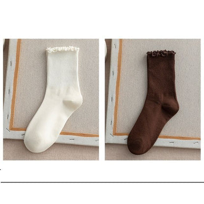 Frill Trim Plain Socks Set