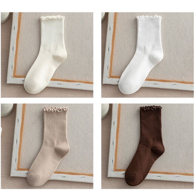 Frill Trim Plain Socks Set