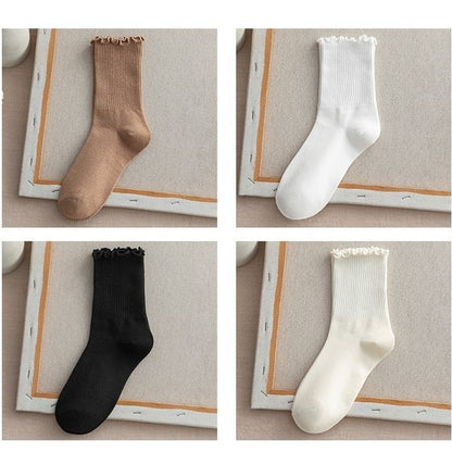 Frill Trim Plain Socks Set